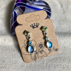 EUC. NICKY BUTLER moonstone/topaz/peridot earrings
